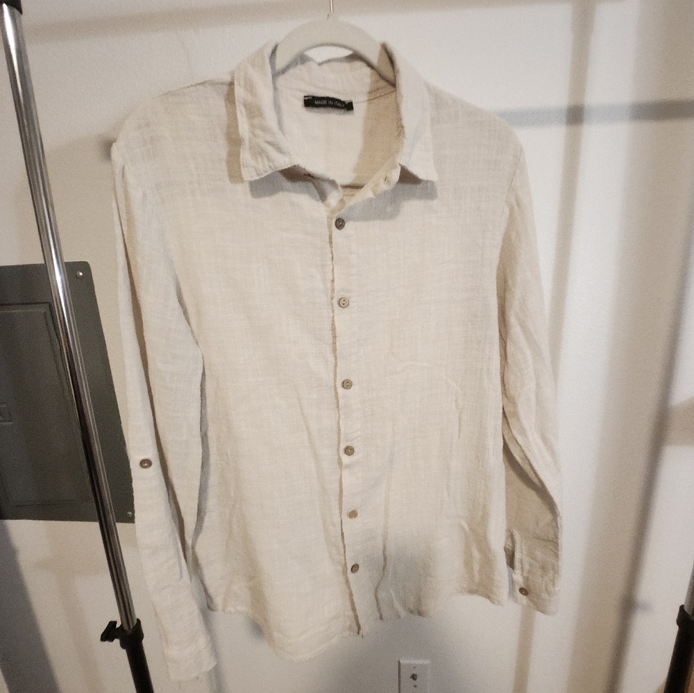Made In Italy Cream Button-Up Shirt